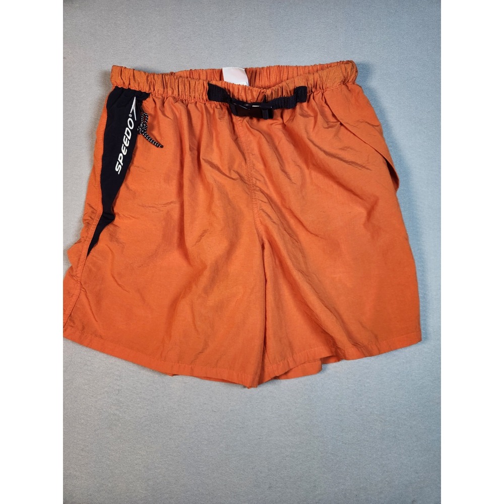 Speedo Mens Orange Nylon Swim Trunks Belted Mesh Lined Board Shorts Large